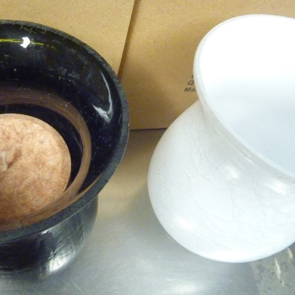 Box of 2 Tall Snow White Crackle Glass Candle Holders, 5 1/2" h x 4 1/2" d NEW - Picture 6 of 7